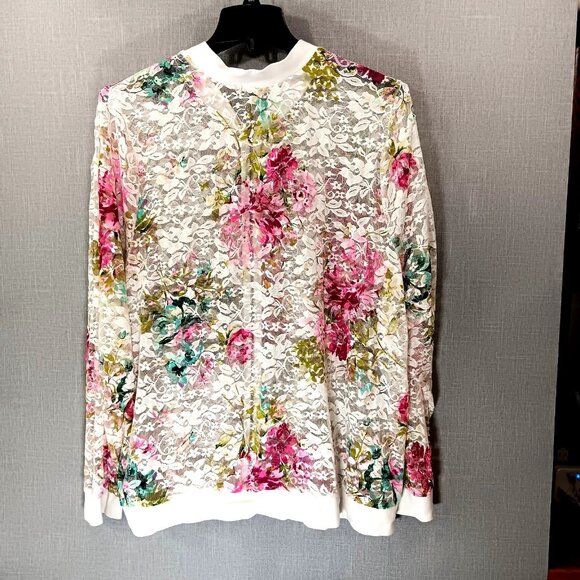 torrid floral lace bomber jacket Full zip sheer pink white Plus Size 4X Cottage - Picture 4 of 8
